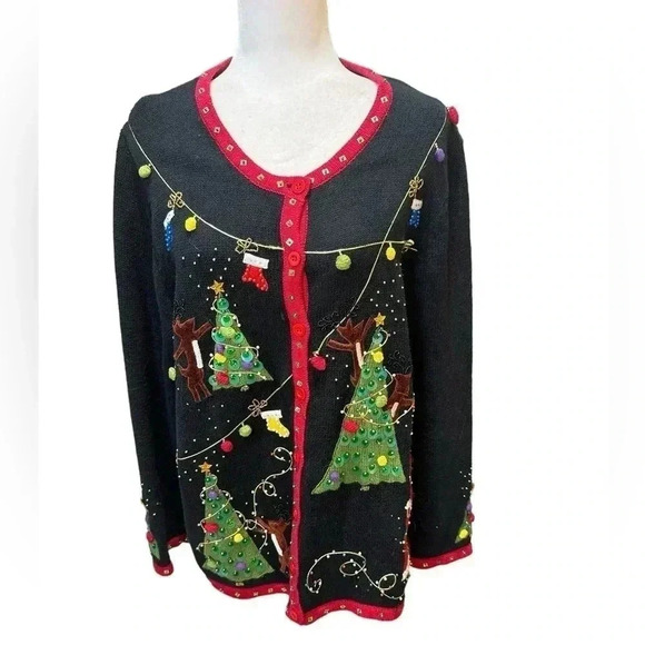 Kim Rogers Black Ugly Christmas Cardigan size 1X - Picture 1 of 6